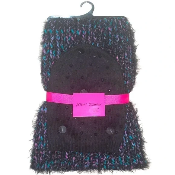 Betsey Johnson Floral Knit Hat & Scarf Set Black Betsey Johnson | Accessories | Newbetsey Johnson Winter Hat  main image 3